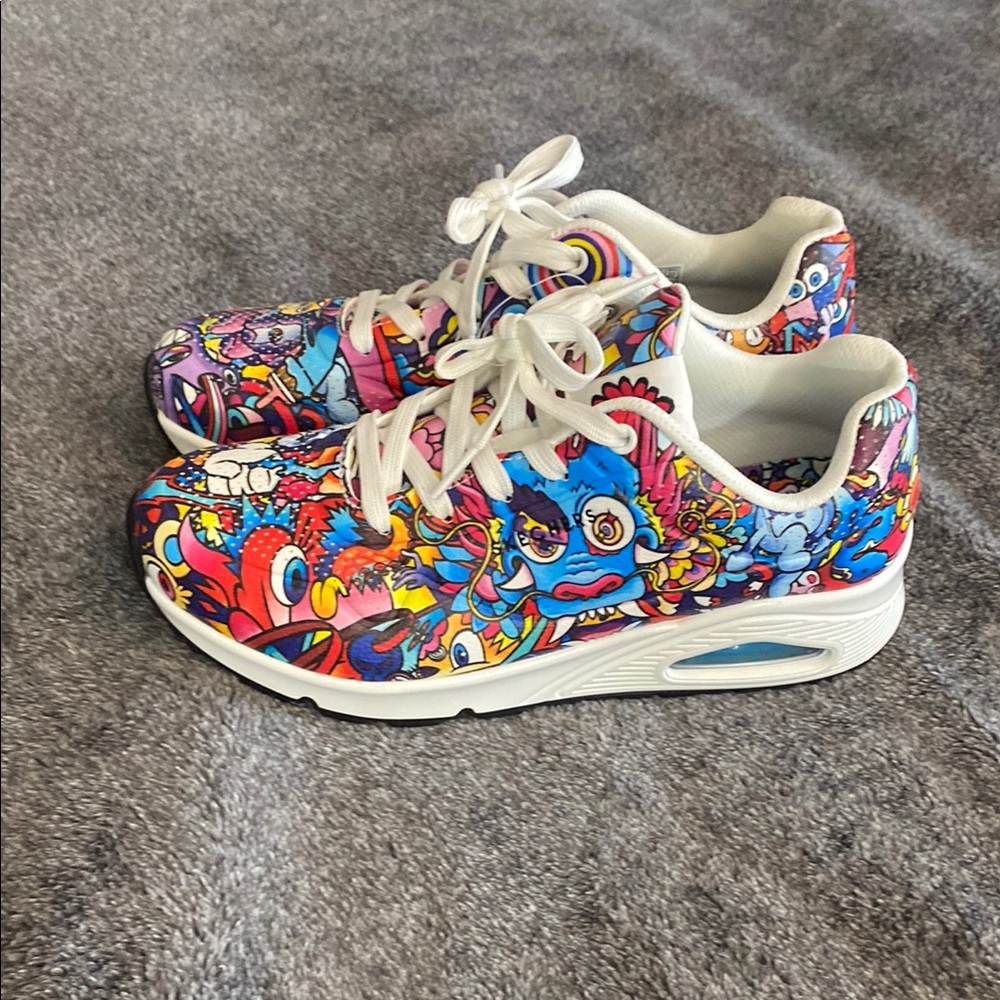 Colorful Graphic Print Women's Sneakers - Multicolor